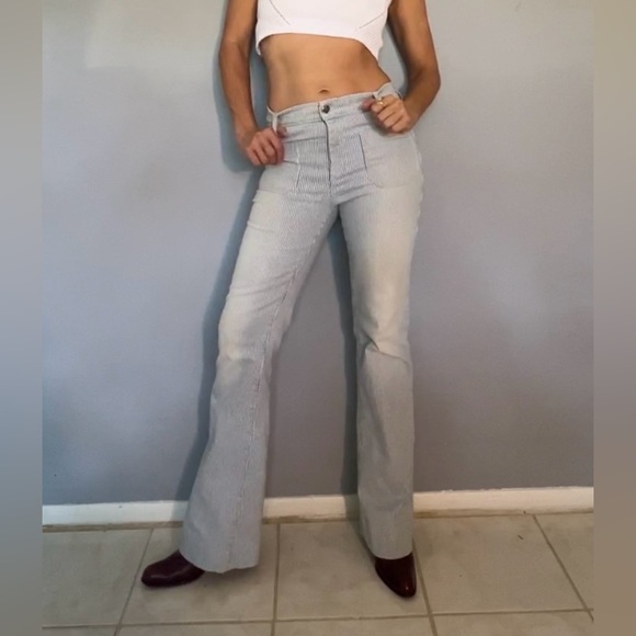 RARE Seafarer Circe High Waisted Blue Pinstripe Stretch Vintage Dungaree 27 - Picture 4 of 16